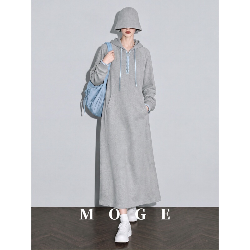 Casual and Relaxed Sweatshirt Dress with Half-Zip, New 2026 Autum Hooded Long Dress for Women, Loose Raglan Sleeves Casual and Relaxed Sweatshirt Dress with Half-Zip, New 2026 Autum Hooded Long Dress for Women, Loose Raglan Sleeves