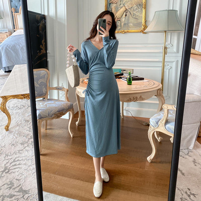 Happymaman pregnant women dress fashion style spring style slim dress dress long coat breastfeeding