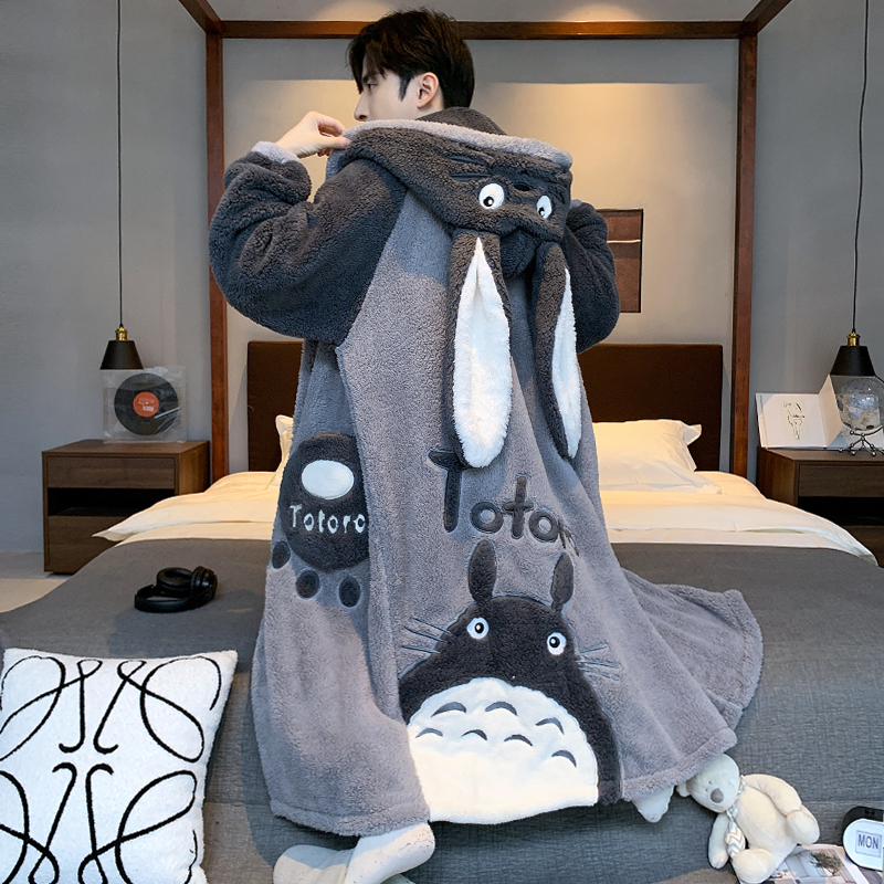 Men's Pajamas Autumn and Winter Coral Velvet Fleece-Lined Thickened Winter Youth Nightgown Men's Flannel Bathrobe Home Wear Men's Pajamas Autumn and Winter Coral Velvet Fleece-Lined Thickened Winter Youth Nightgown Men's Flannel Bathrobe Home Wear