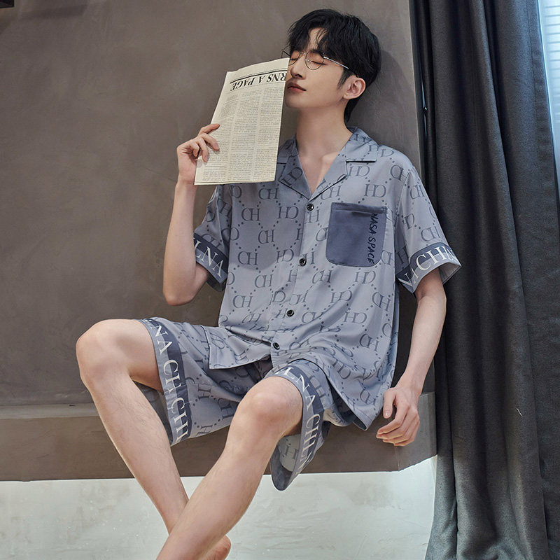 Pajamas Men Summer Ice Silk Short Sleeves 2022 New Spring Summer Thin Silk Casual Plus Size Home Wear Set