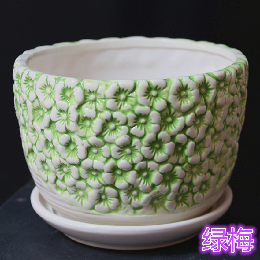 Cây xanh chậu chậu hoa gốm phong cách Trung Quốc tròn vuông bình hoa tấm Jingdezhen kích thước sáng tạo đầy đủ - Vase / Bồn hoa & Kệ giỏ sắt treo chậu hoa ban công