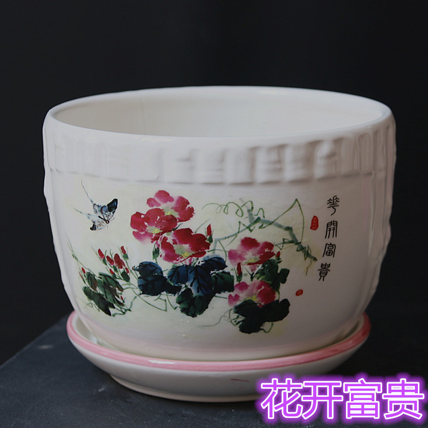 Cây xanh chậu chậu hoa gốm phong cách Trung Quốc tròn vuông bình hoa tấm Jingdezhen kích thước sáng tạo đầy đủ - Vase / Bồn hoa & Kệ giỏ sắt treo chậu hoa ban công