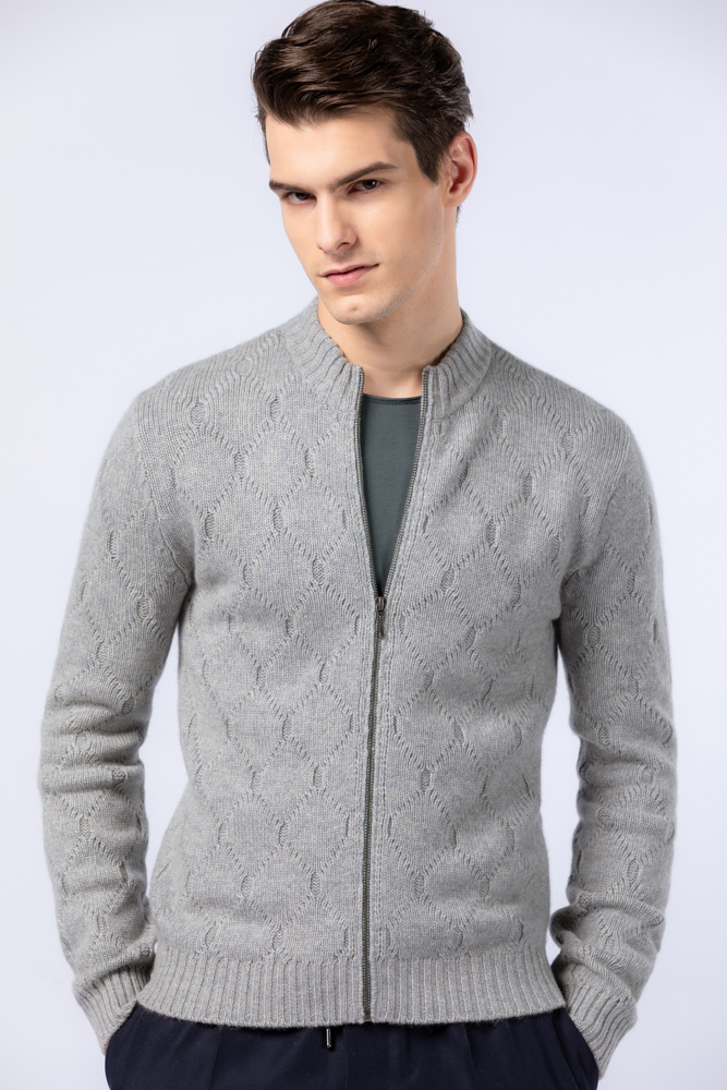 Gobi Cashmere thương hiệu 100% cashmere dây kéo nam cardigan Gobi Cashmere Cme-30453 MK11 - Áo len Cashmere thời trang nam