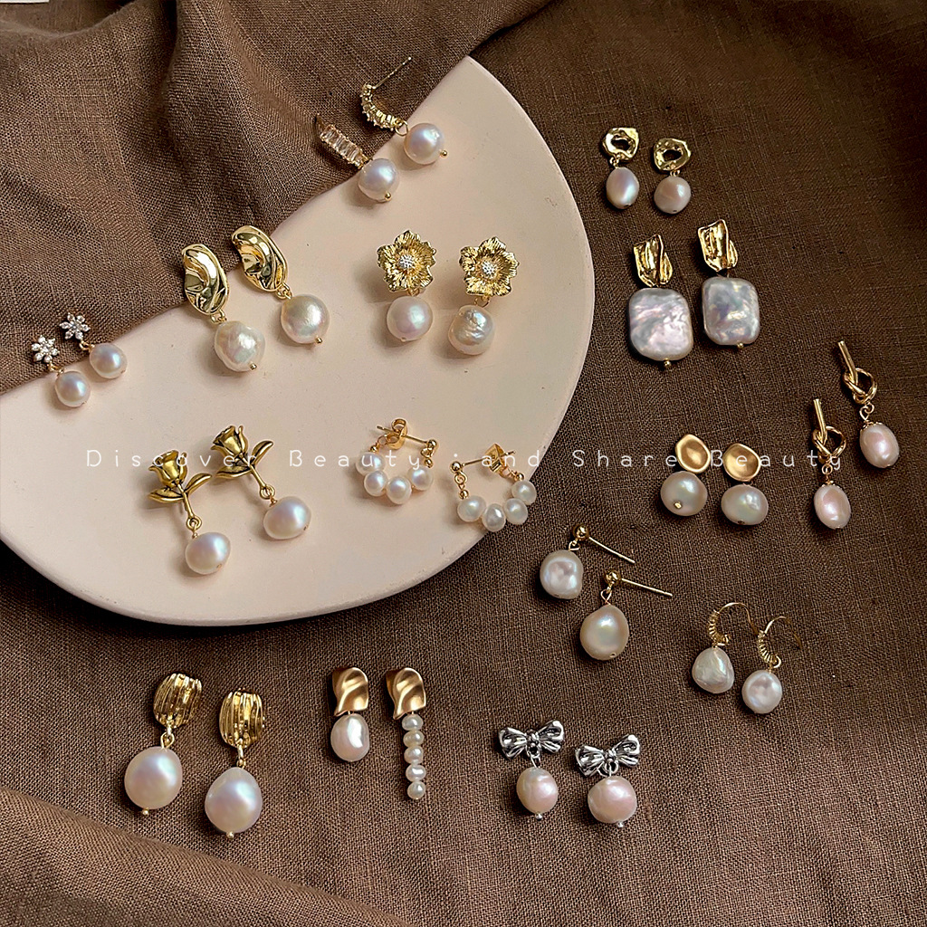 Baroque Natural Pearl Earrings Woman Fata-style Retro Temperament Ear Nail Small Crowdsourced with Ear Ornaments-Taobao