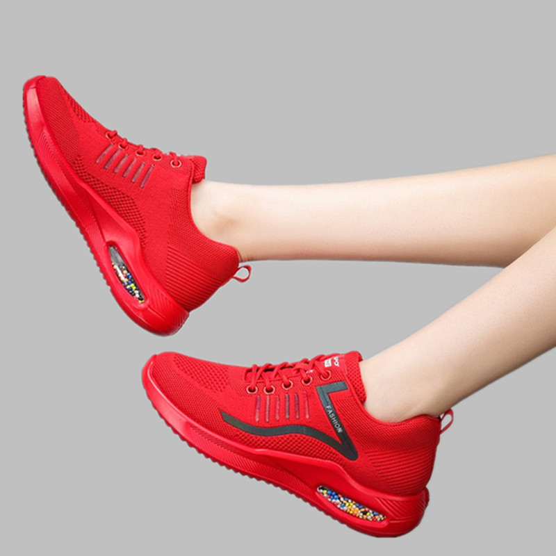 Red Fashionable Ghost Step Dance Shoes, Soft-Soled Women's Square Dance Shoes, Lightweight Breathable Sports Shoes, Flat-Heeled Aerobics Shoes, White Shoes