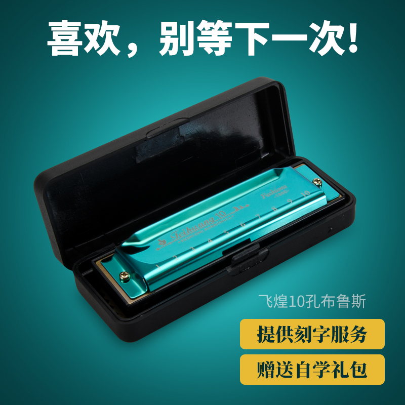 Germany imported spring 10-hole blues harmonica Adult beginner quasi-professional musical instrument Children's self-study entry harmonica
