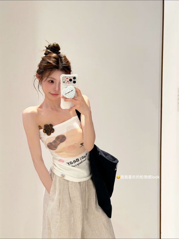 Twoi Design Lab "Amber Bear Series" 「Cream White Amber Bear Tube Top」 Twoi Design Lab "Amber Bear Series" 「Cream White Amber Bear Tube Top」
