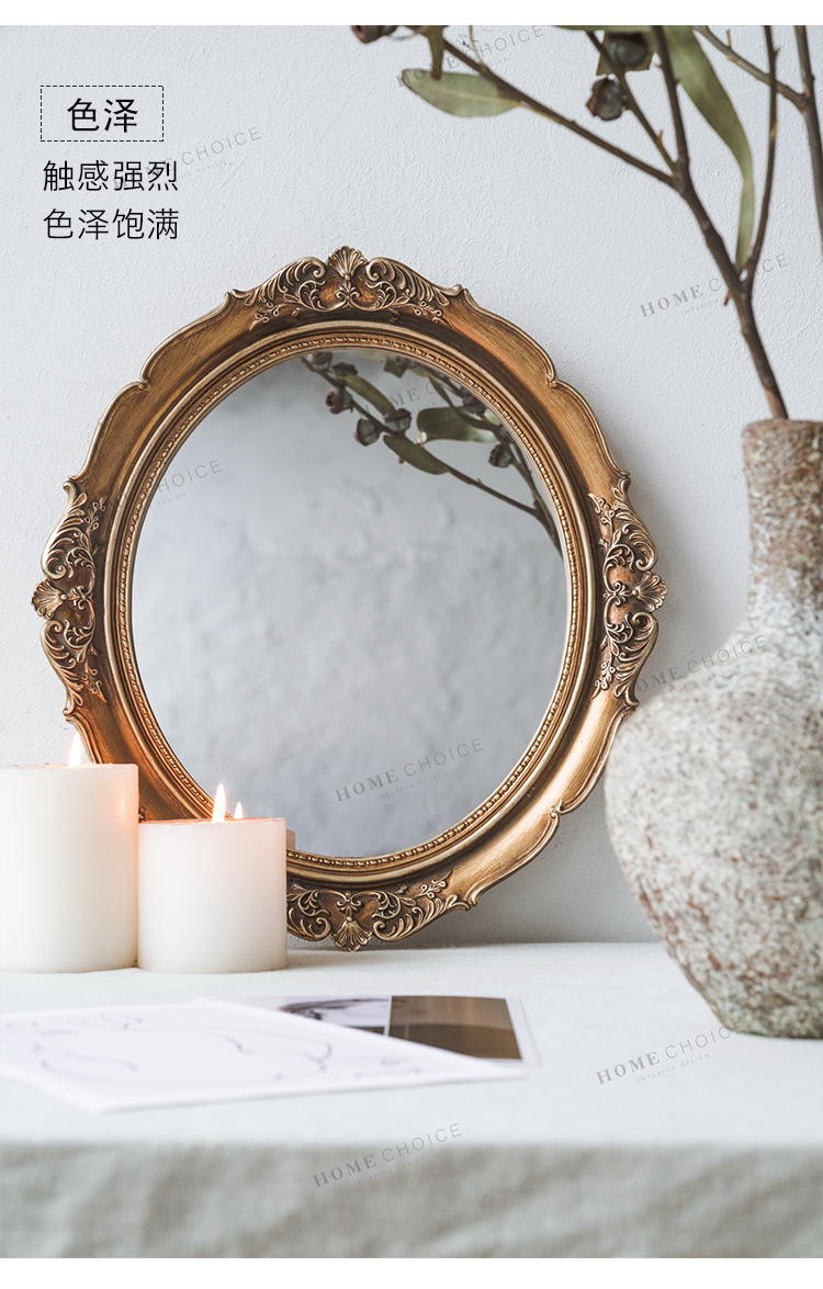 Chạy về nhà retro Châu Âu cổ điển chạm khắc treo tường gương trang điểm gương phòng tắm gương gương bút phim chụp đạo cụ - Gương gương tai mèo
