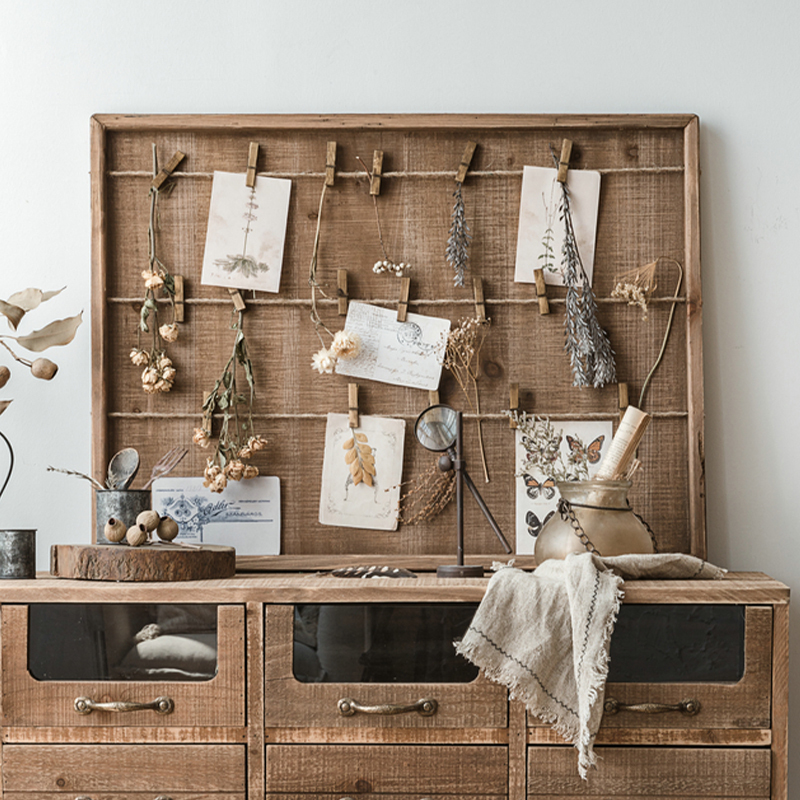 Runjia Home Nordic-Style B&B Photo Decoration Board Wooden Photo Board Solid Wood Board Clip Display Board Hemp Rope Hanging Board