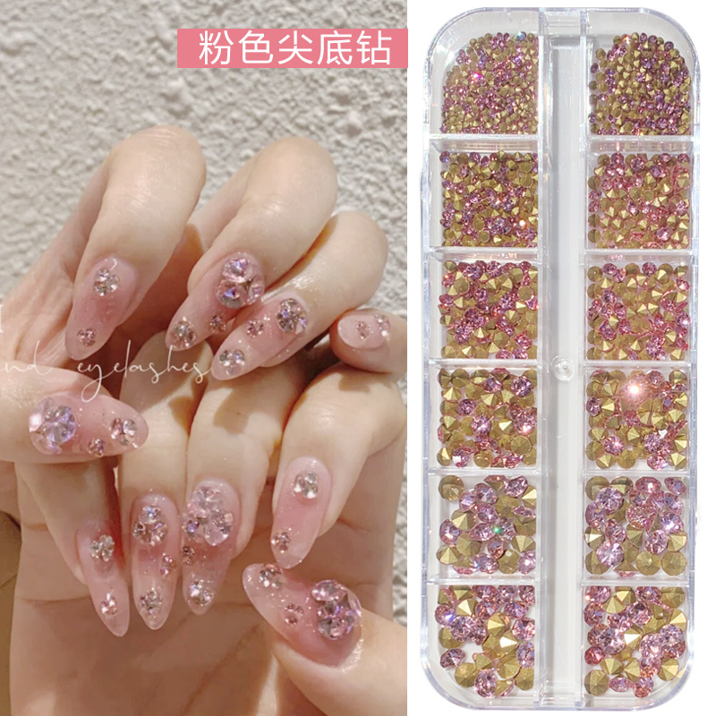 Nail Art Decorations, Pointed-Bottom Rhinestones, Transparent Glass Rhinestones, Mixed Pink Internet-Famous Super Shiny Nail Accessories