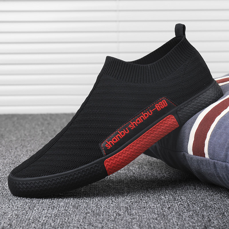 2022 autumn new men's shoes casual shoes Korean version of the trend of flying woven breathable canvas shoes lazy slip-on mesh shoes men