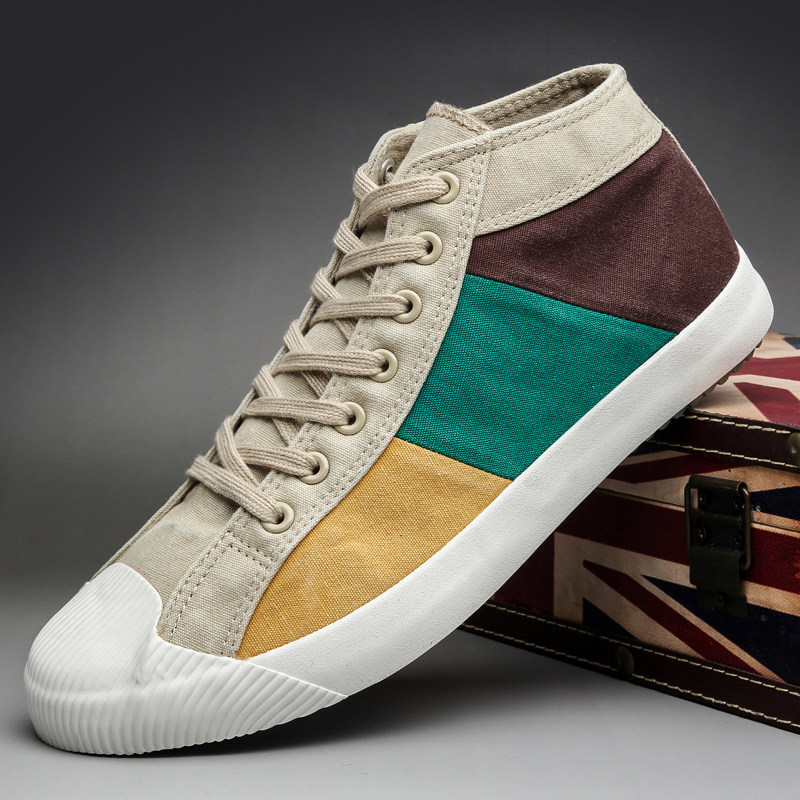 2022 autumn new casual high-top canvas shoes men's breathable Korean version trend all-match color matching board shoes trendy men's shoes