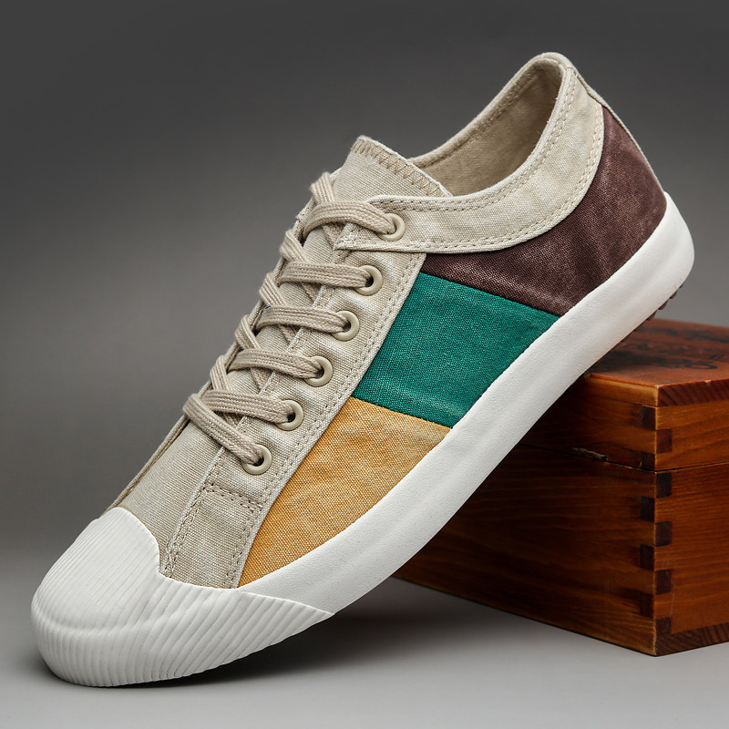 2022 autumn new men's casual shoes low-top trendy men's Korean version all-match color-blocking canvas shoes large size breathable skateboard shoes