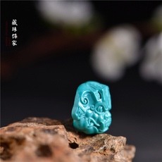 аксессуары для шеи 藏珠饰家天然原矿湖北绿松石 神兽兽面 苏工精工雕刻件6