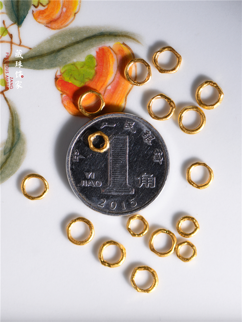 藏珠飾家 足金手工鏨刻古法黃金 錘紋金圈隔片 盤纏黃金手串手鍊