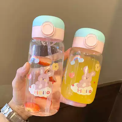 Net red high-value suction tube Cup adult heat-resistant glass cup ins Wind portable student Cup children cute girl