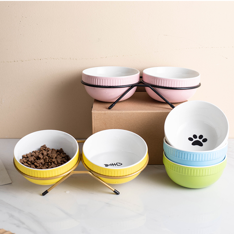 Cat Bowl Large Capacity Cat Bowl Ceramic Cat Eating and Drinking Kitten Cat Bowl Cat Bowl Shallow Mouth Pet Snack Bowl