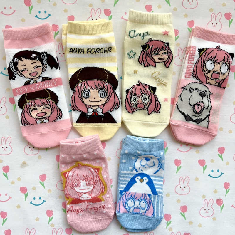 Japanese-Style Cute Cartoon Spy Family Socks for Children and Adults, Women's Short Socks, All-Cotton Knitted Ankle Socks