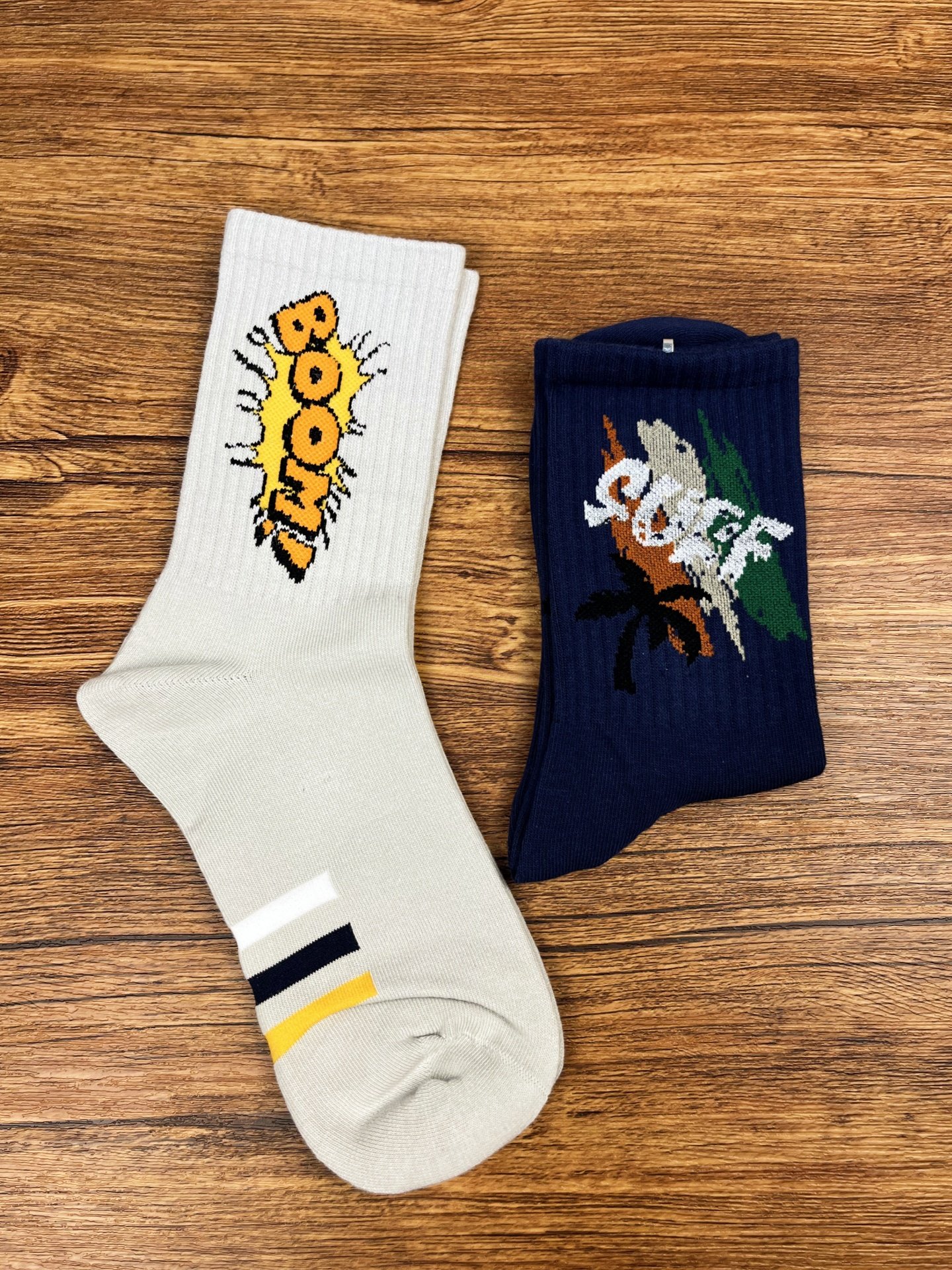 Teen Boys' Socks, Pure Cotton, Autumn and Winter, Cartoon Mid-Calf Socks, American Style Trendy Socks, Junior High School Students' Sports Basketball Long Socks
