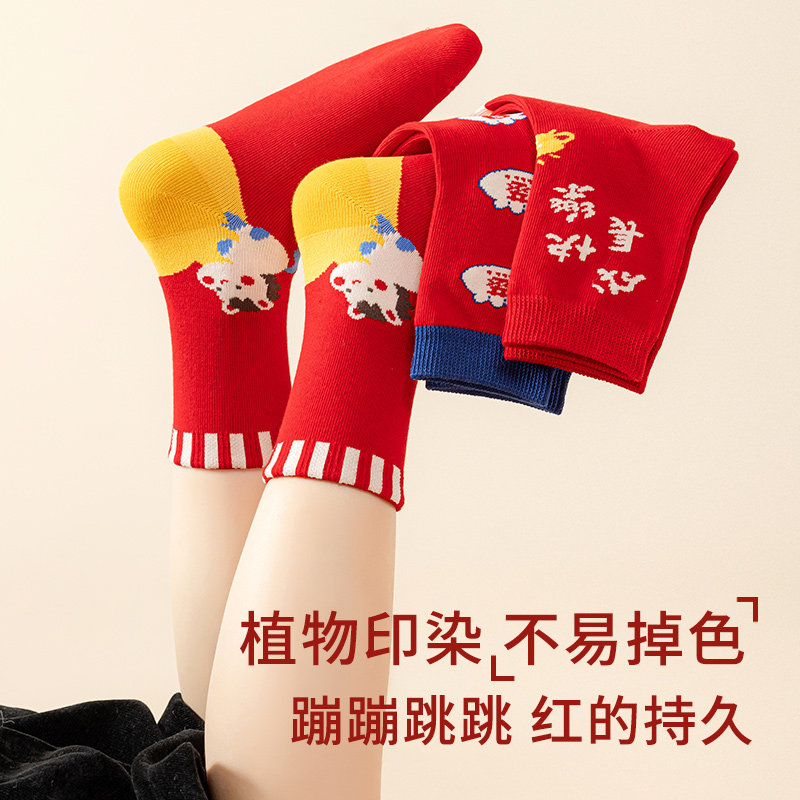 2026 Year of the Horse Children's Zodiac Year Red Socks Pure Cotton 12-Year-Old Boys and Girls Cute New Year Socks Red Socks
