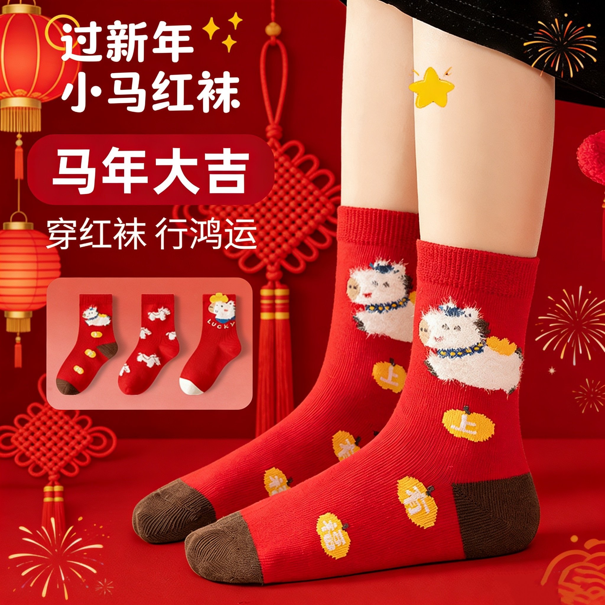 Children's Red Socks for the Year of Birth, Pure Cotton, Boys and Girls, 2026 Year of the Horse, 12-Year-Old Older Children, Boys and Girls, New Year Red Socks