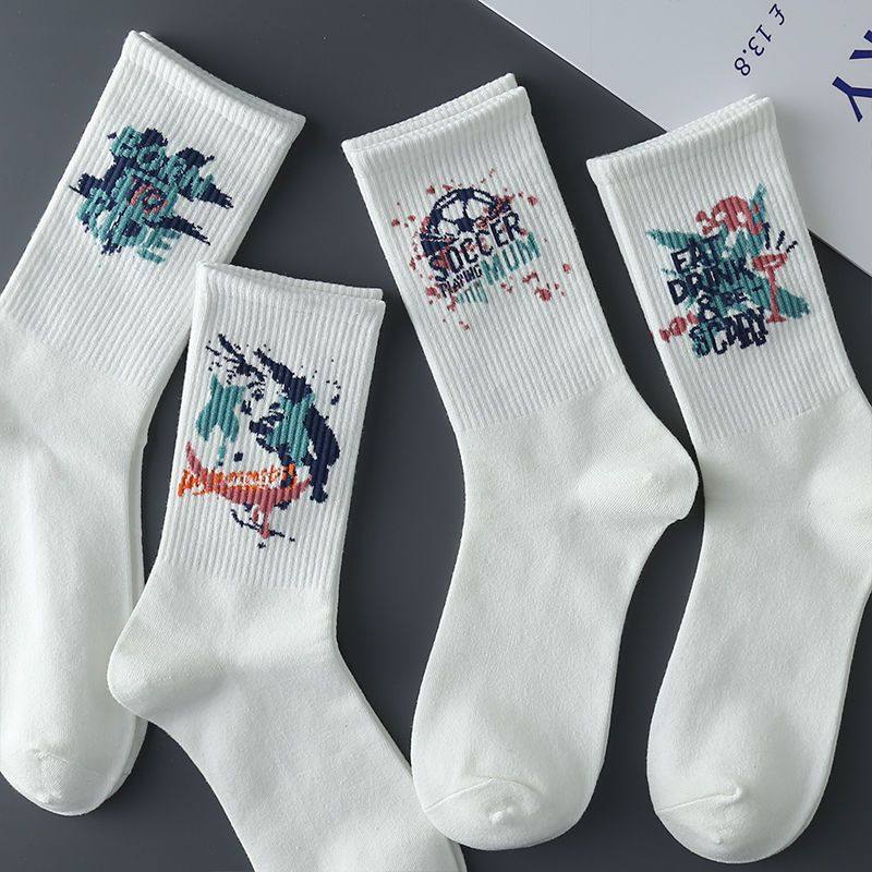 2025 New Graffiti Socks Men's Long Socks ins Trendy Cotton Socks Autumn Junior High School Students Mid-Tube Boys' Youth Basketball Socks