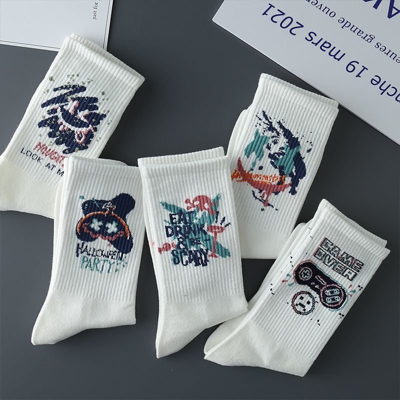 2025 New Graffiti Socks Men's Long Socks ins Trendy Cotton Socks Autumn Junior High School Students Mid-Tube Boys' Youth Basketball Socks