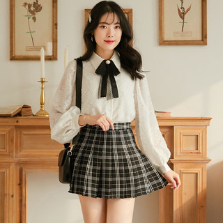 Top de gasa con cuello de muñeca para mujer, camisa con lazo en el fondo, moda de otoño e invierno de 2024, camisa blanca con mangas de linterna súper hada