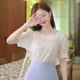 White Shirt for Women, Short-Sleeved, 2024 Summer New Lace Top, Super Fairy-Like, Stylish and Sweet, Square Neck, Puff Sleeve Blouse