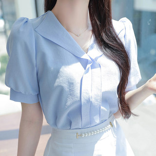 Top de gasa con cuello en v para mujer, camisa de manga corta con diseño de nicho súper hada, manga abombada, novedad de verano 2025