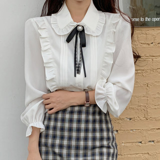 Top de gasa con cuello de muñeca blanco para mujer, camisa nueva a la moda para principios de otoño 2025, camisa con pajarita de nicho