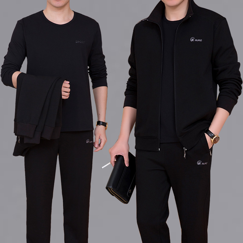 Spring and autumn and winter men's sportswear suit Middle-aged large size casual thick cotton middle-aged dad running three-piece suit