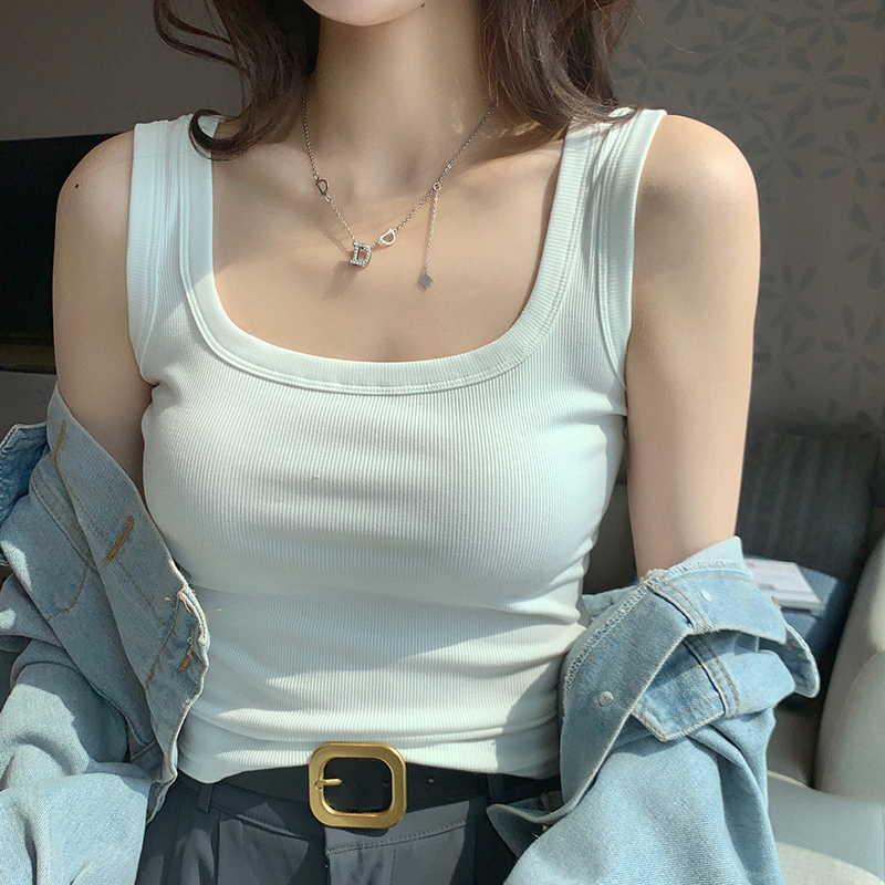 American-Style Wide-Shoulder Camisole That Covers Side Breasts, Women's Inner Wear, Summer Thin Style, Slim Fit, Simple, Stylish, Versatile Base Top