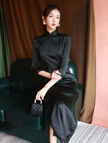 Black sexy cheongsam 2020 New temperament elegant long female retro Chinese style modified dress autumn