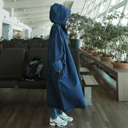 Spring and Autumn Long Hooded Washed Denim Jacket Women's Korean Style New Over-the-Knee Casual Cardigan BF Versatile Simple Windbreaker