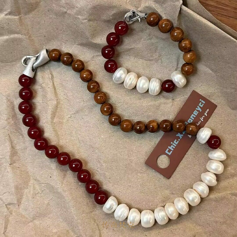 New Chinese-Style Imitation Pearl Agate Necklace for Women, Retro Niche Fashion, Light Luxury, High-End Threaded Beaded Bracelet Accessory