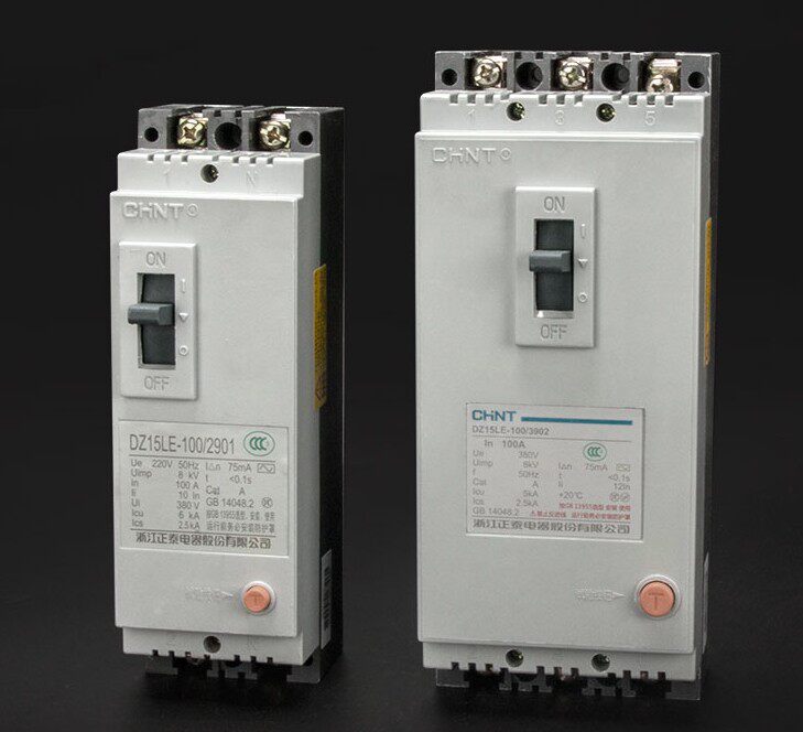Zhengtai three-phase four-wire leakage circuit breaker DZ15LE plastic shell earth leakage protection breaker 100a 63a 40a