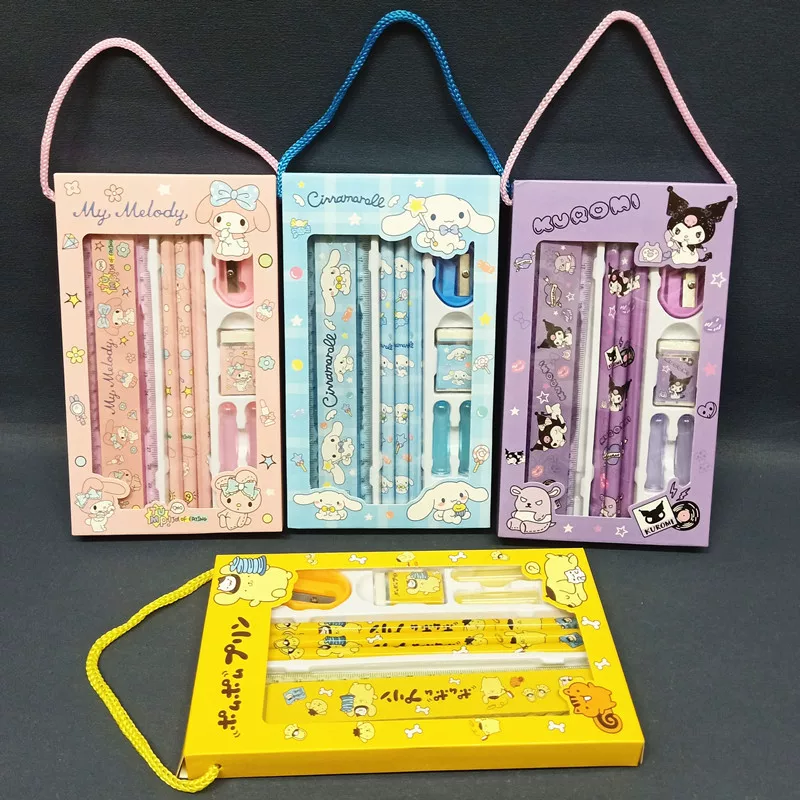 Набор канцелярии (Sanrio) 12 предметов: карандаш, ластик, линейка — My Melody, Kuromi, Hello Kitty