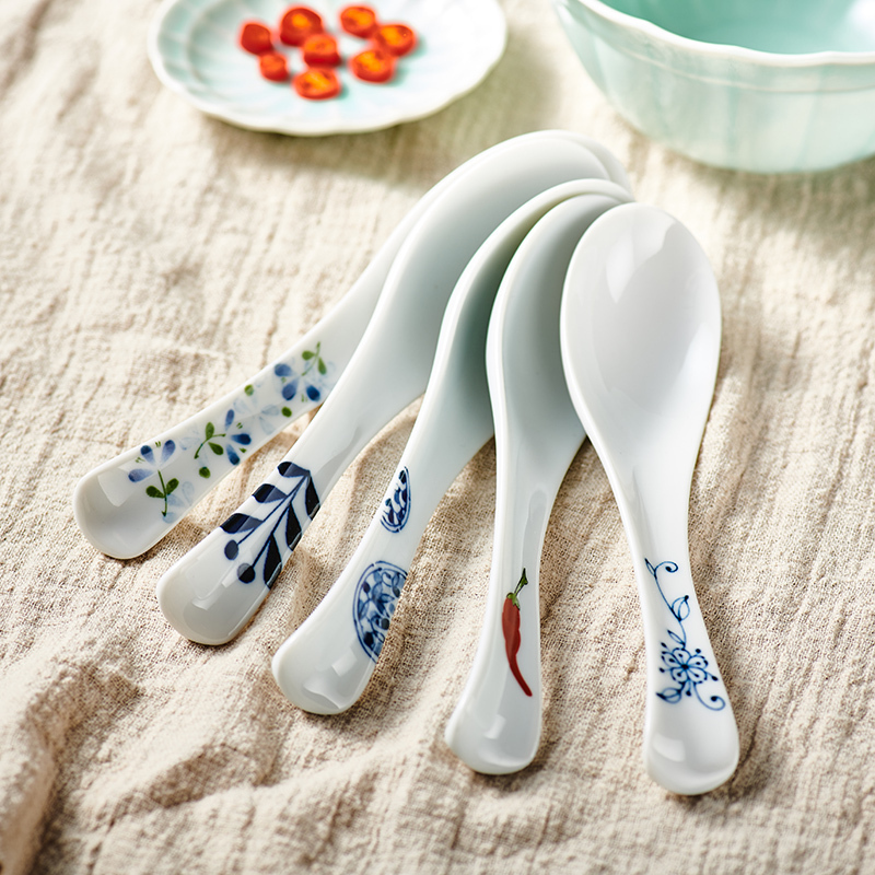 Ceramic King] Japan imported Mino underglaze color Japanese household ceramic long handle spoon rice spoon spoon spoon