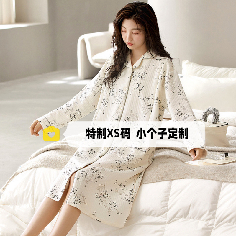 7A Antibacterial Pure Cotton Layered Maternity Long Dress Winter 150 Petite Thickened Warm Postpartum Nursing Dress for Pregnant Women
