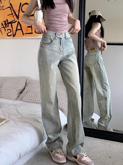 窄版直筒牛仔裤女2025秋季新款小个子高腰宽松显瘦垂感阔腿拖地裤