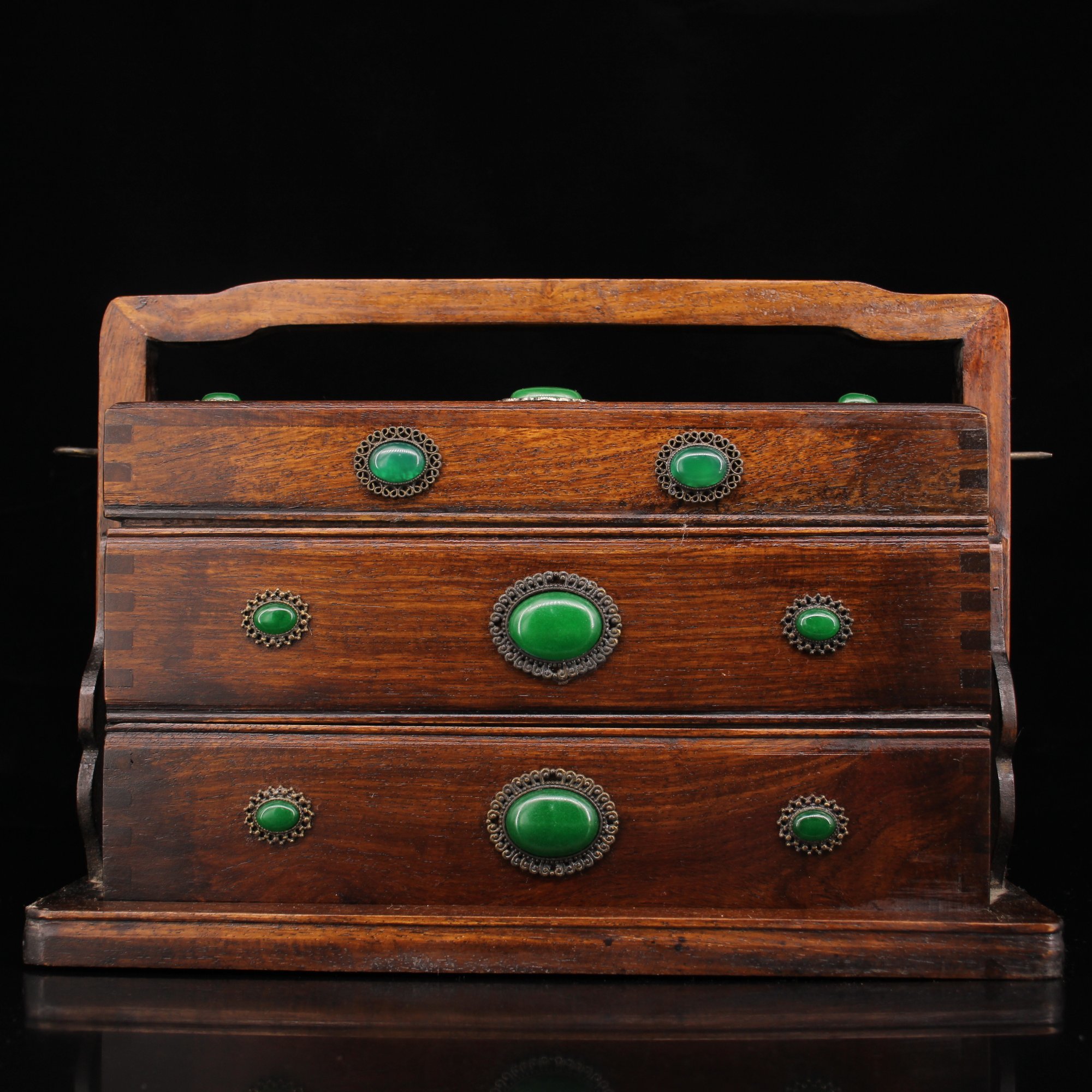 Antique miscellaneous collection Wood collection Court royal rosewood Handmade inlaid gem portable food box Lunch box