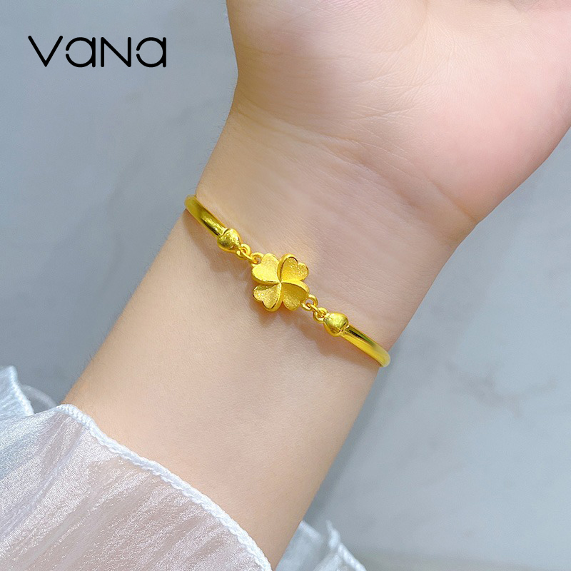 vana999 foot gold four-leaf straw gold bracelet woman 5G gold bracelet with gold hand decorated pure gold gift to send girlfriend-Taobao