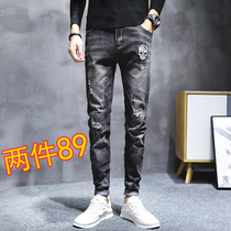 Jeans Mens Chauchio with small feet trendy Korean version 100 lap fall long pants spring autumn summer slim fit for boys elasticity