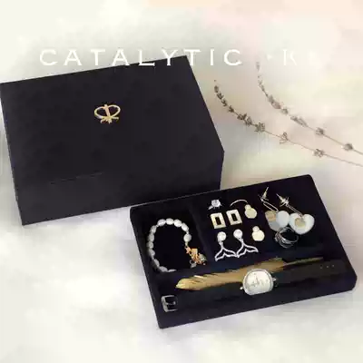 French vintage flannel texture multi-layer jewelry box Korean earrings Jewelry jewelry box Storage box European portable