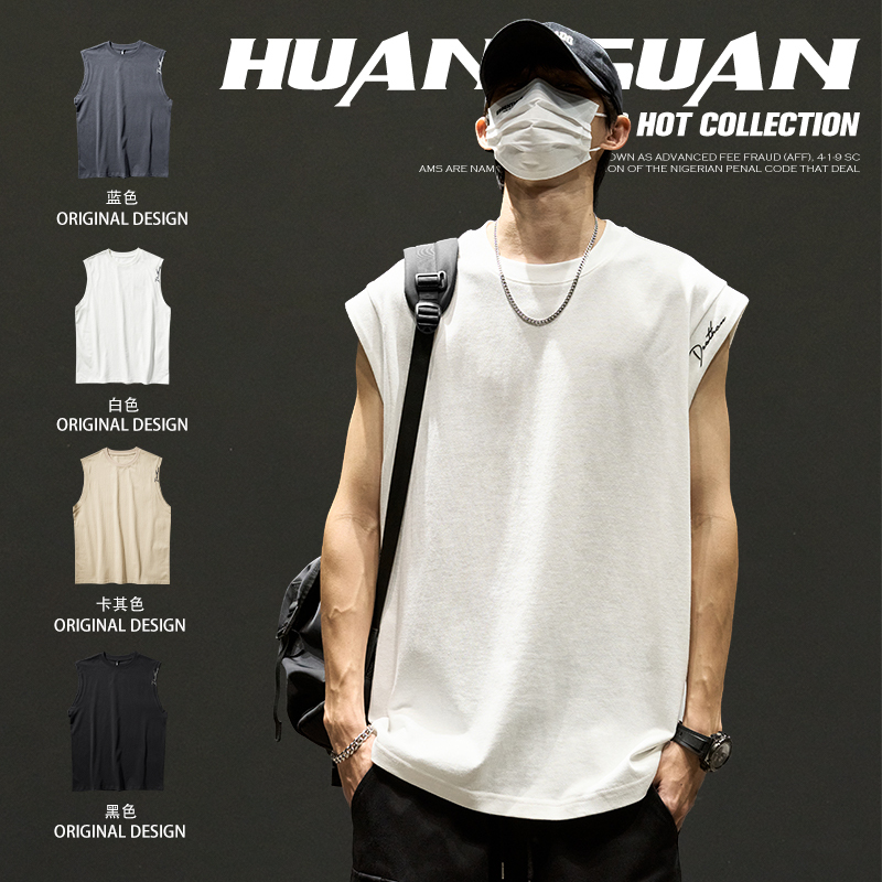 Pure Cotton Vest for Men, American Retro High Street Fashion Brand, Trendy Sleeveless Top, New Summer Style, Men's T-Shirt