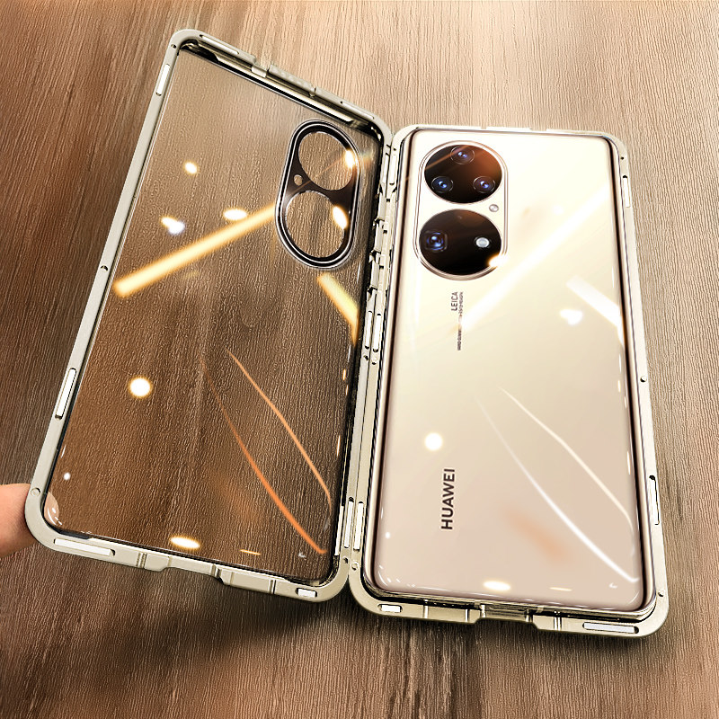 Applicable Huawei p50pro mobile phone protection shell p50 mobile phone protective sleeve double face glass new magnetic protective sheath por full bag anti-fall transparent ultra thin male and female lens new product curved screen steel upscale net red