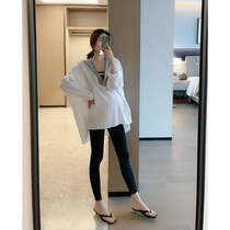MYL2021 spring and summer new hooded thin style flip Sun shirt loose big swing Korean long sleeve shirt maternity
