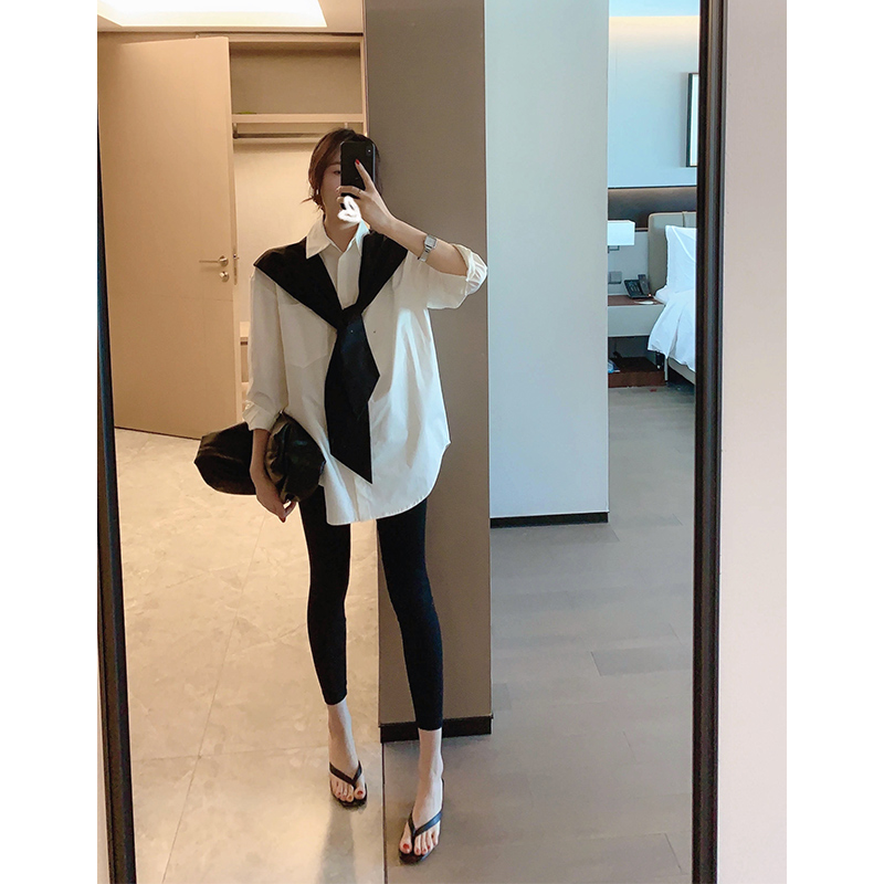 MYL2021 Chun-style fake two shawl casual loose new products cotton cloth advanced feel shirt