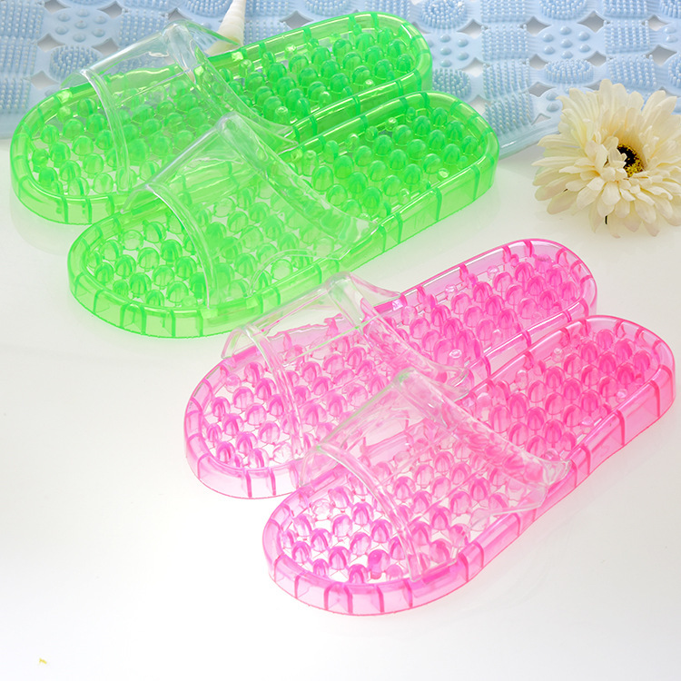 Hard-Soled Bathroom Slippers, Plastic Massage, Water-Draining, Non-Slip, for Men and Women, Shower, Couple, Indoor, Hollow, Breathable, All-Season, Home Use